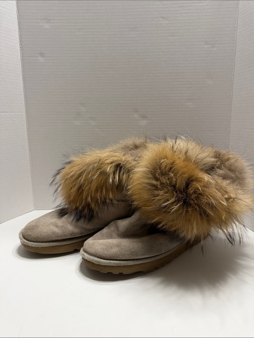 Cozy Suede Ankle Booties with Plush Fur Cuff - Taupe/Brown